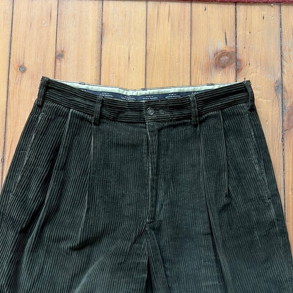 Vintage Eddie Bauer Olive Green Wide Whale Corduroy Pants